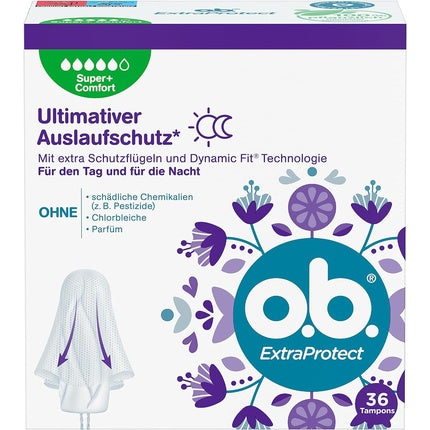 Tampoane O.B. ExtraProtect Super+, 36 buc, DynamicFit, Aripioare Extinse, Alb