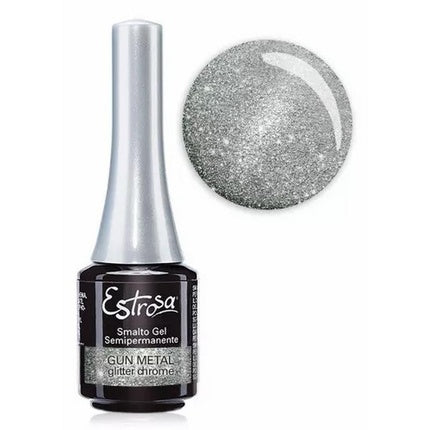 Smalt Semipermanent Estrosa Gun Metal, 7 ml, Culoare Argintiu-Gri Metalizat cu Glitter