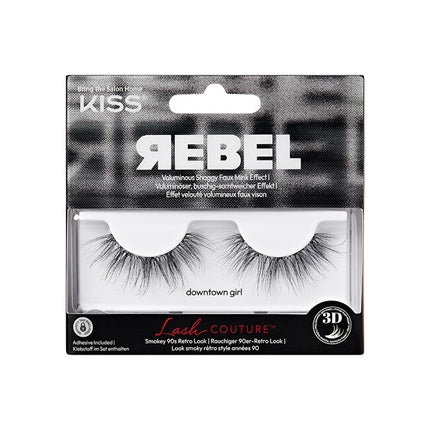 Wimper false KISS, Lash Couture Rebel Collection Variant 01 Downtown Girl, negre, cu adeziv inclus
