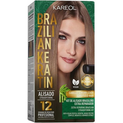 Set pentru îndreptarea părului Kareol Brazilian Keratin, extra reparare, vegan, pentru păr sensibilizat, 6 piese