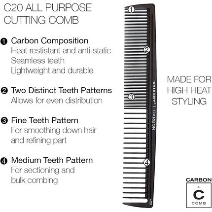 Pieptăn Cricket All Purpose Cutting Carbon Comb C20, negru, unisex
