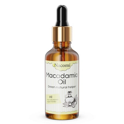 Ulei Facial Nacomi Macadamia Natural Body And Face Oil 50ml, Ambalaj Sticlă Maro cu Pipetă Neagră