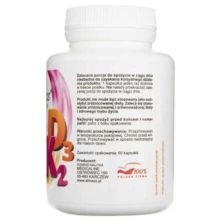 Aliness Vitamin K2 MK-7 + D3, Vitamine, 60 Capsule