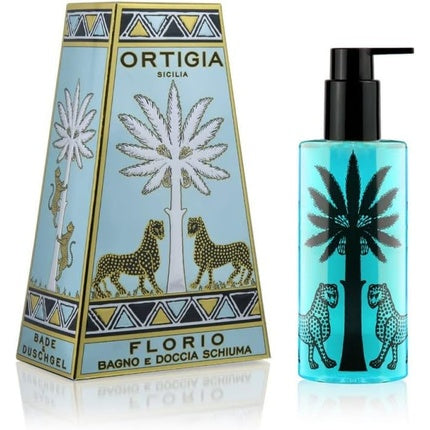 Gel de Duș Ortigia Florio, 300ml, design cu palme și pantere, recipient cu pompă