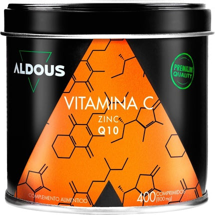 Vitamine C 1000mg cu Zinc și Q10, Aldous Labs, 400 Pastile, Vegan, 6 Luni, Ambalaj Verde