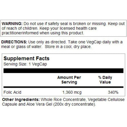 Supliment alimentar, Solaray, Folic Acid 1360mcg, 100 capsule