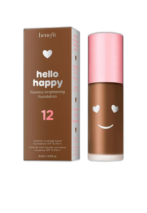 Fond de ten lichid Benefit Hello Happy, efect iluminator, nuanța 12 Deep Warm, SPF 15, 30 ml