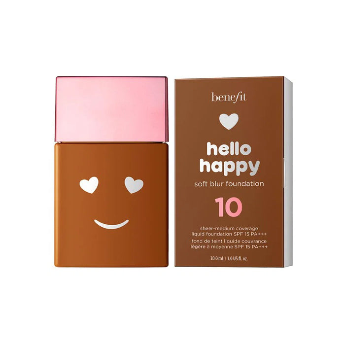 Fond de ten lichid Benefit Hello Happy Soft Blur, finisaj mat, nuanța 10 Căldură profundă, SPF 15, 30 ml