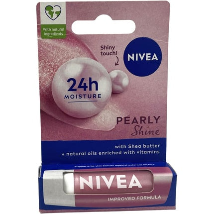 Balsam de buze Nivea Pearly Shine Caring Lip Balm, roz perlat, 4.8g