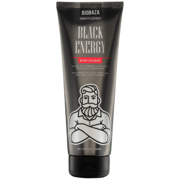 Gel de duș și șampon 2 în 1 Biobaza Black Energy, cu cărbune, 220 ml