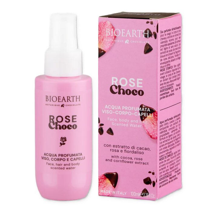 Apă parfumată Bioearth Rose Choco, răcoritoare, pentru față, corp și păr, 100 ml