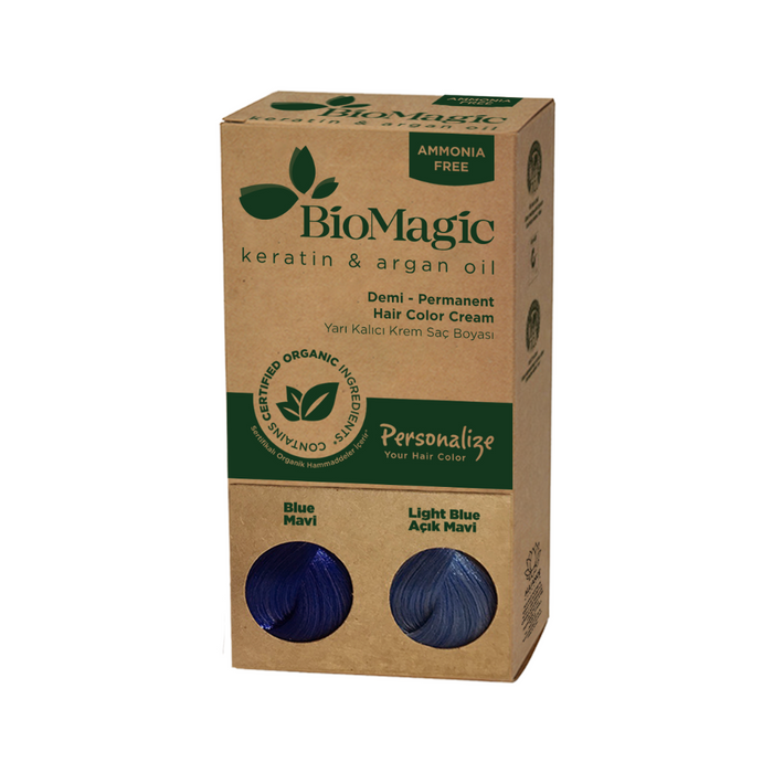 Vopsea de păr demi-permanentă Biomagic Keratină și ulei de argan, nuanța Blue, 60 ml, tester
