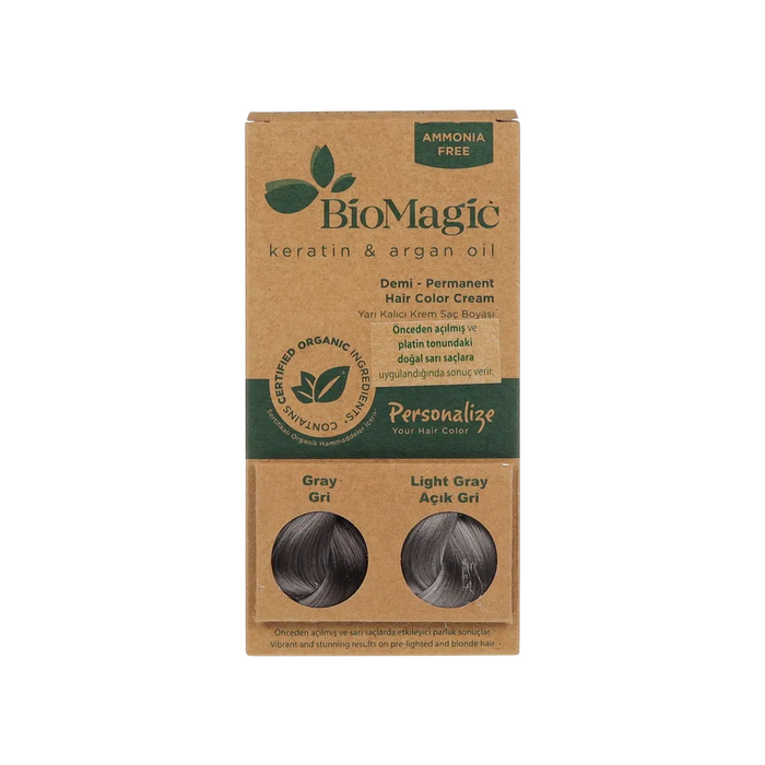 Vopsea demi-permanentă de păr Biomagic Keratin & Argan Oil, nuanța Grey, fără amoniac, 250 ml, tester