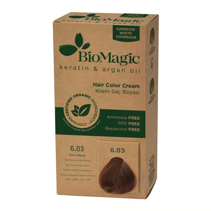 Vopsea permanentă de păr Biomagic Keratin & Argan Oil, nuanța 6.03, 250 ml, tester