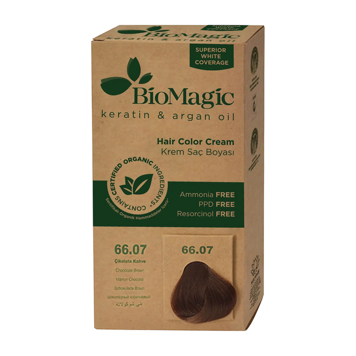 Vopsea permanentă de păr Biomagic Keratin & Argan Oil, nuanța 66.07 Chocolate Brown, 250 ml, tester