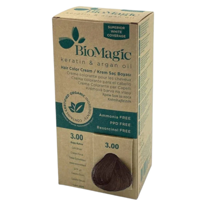 Vopsea permanentă de păr BioMagic, nuanța 3/00 Dark Brown, fără amoniac, 250 ml, tester