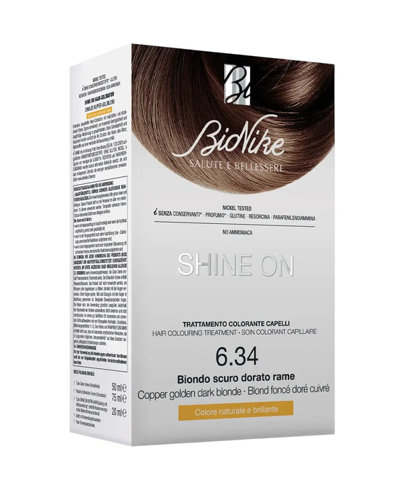 Vopsea permanentă de păr BioNike Shine On, nuanța 6.34 Dark Copper Golden Blond, 145 ml