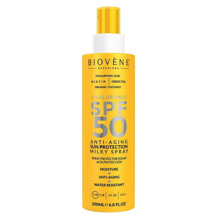 Spray de protecție solară Biovene Hyaluronic Acid, antiîmbătrânire, SPF 50, rezistent la apă, 200 ml, tester