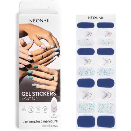 Sticker Unghii Gel NEONAIL Easy On M10, Design Albastru cu Glitter, 20 Bucăți