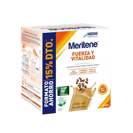 Meritene Strength And Vitality Decaffeinated Coffee Flavor, Supliment Nutrițional, 30 Sacheti
