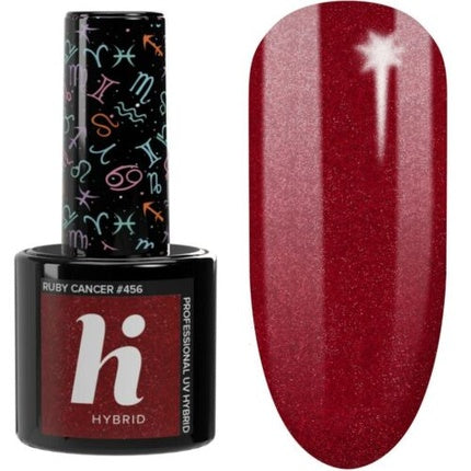 Gel Polish, Hi Hybrid, No. 456 Ruby Cancer, roșu sângeriu, sticlă transparentă