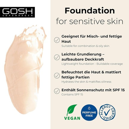 Fundant GOSH cu SPF 15 pentru piele sensibilă și mixtă-grasă - 002R