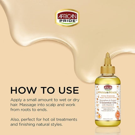 Ulei de Păr African Pride Moisture Miracle, 5 Uleiuri Esențiale, Castor, Grapeseed, Argan, Cocos & Măsline, 120ml