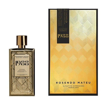 Eau de Parfum Rosendo Mateu Olfactive Expressions 1988, sticlă aurie, capac negru, 100ml