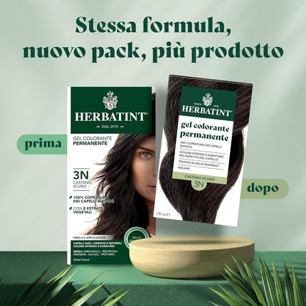 Gel Colorant Permanent Herbatint, Castan Întunecat 3N, 170ml