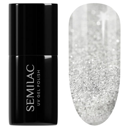 Esmeu UV Semilac White Flash 605, culoare argintie cu glitter, capacitate 7ml