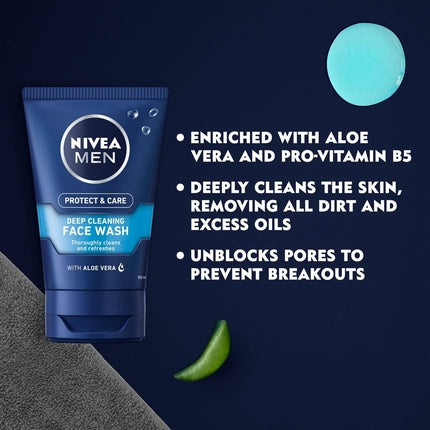 Gel de Curățare Nivea Men Protect & Care, 100 ml, Albastru