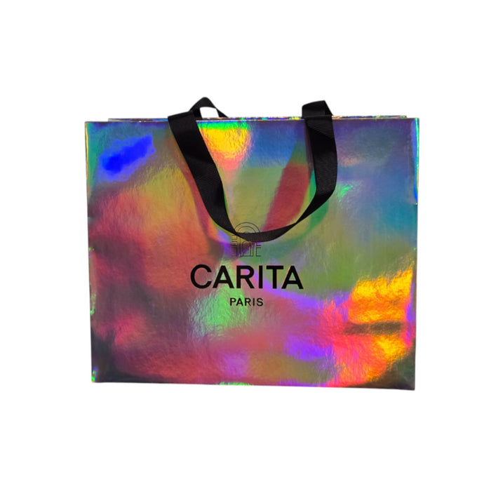 Geantă de machiaj Carita Paris, textilă, argintiu irizat, mărime medie