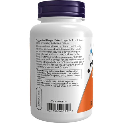 L-Glutamină 500mg, Amino Acid, 120 Capsule Vegetale - Now Foods