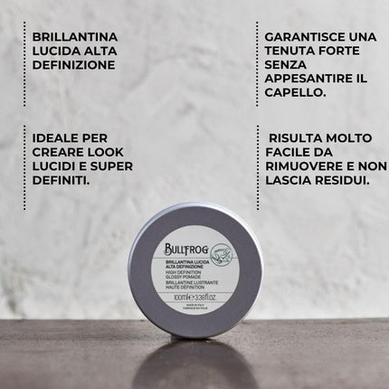 Bullfrog High Definition Glossy Pomade, Gel de păr, 100ml, ambalaj rotund