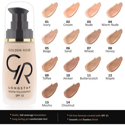 Fond de ten, Golden Rose, Matte Long Wear, SPF 15, Warm Nude