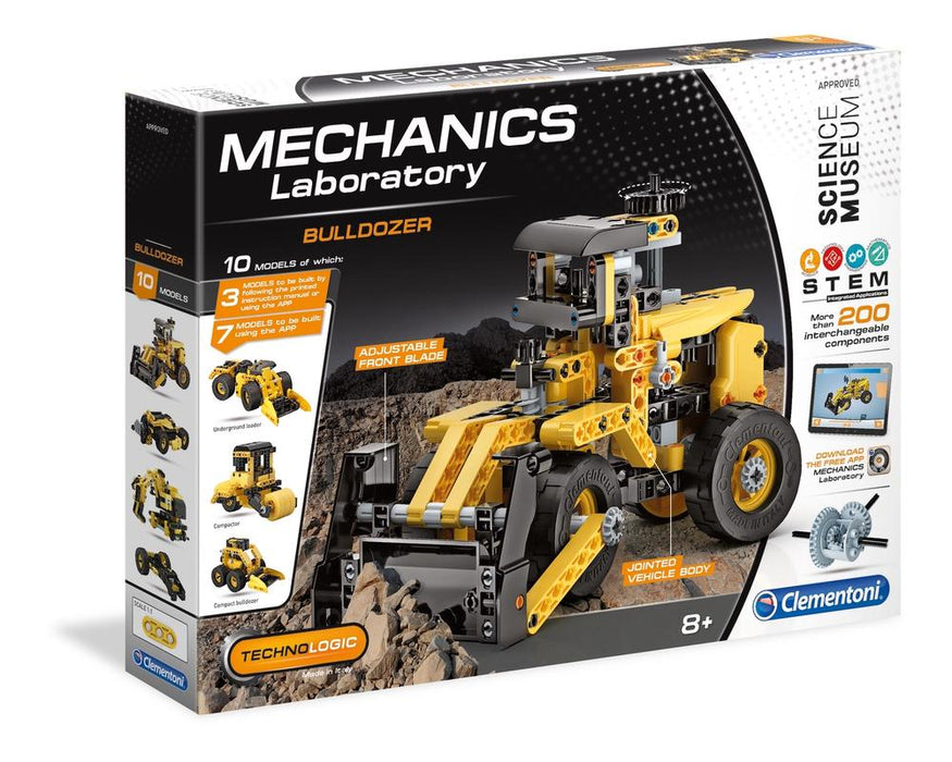 Set de construcție Clementoni Mechanics Laboratory Bulldozer, 200 de piese, 10 modele, 8+