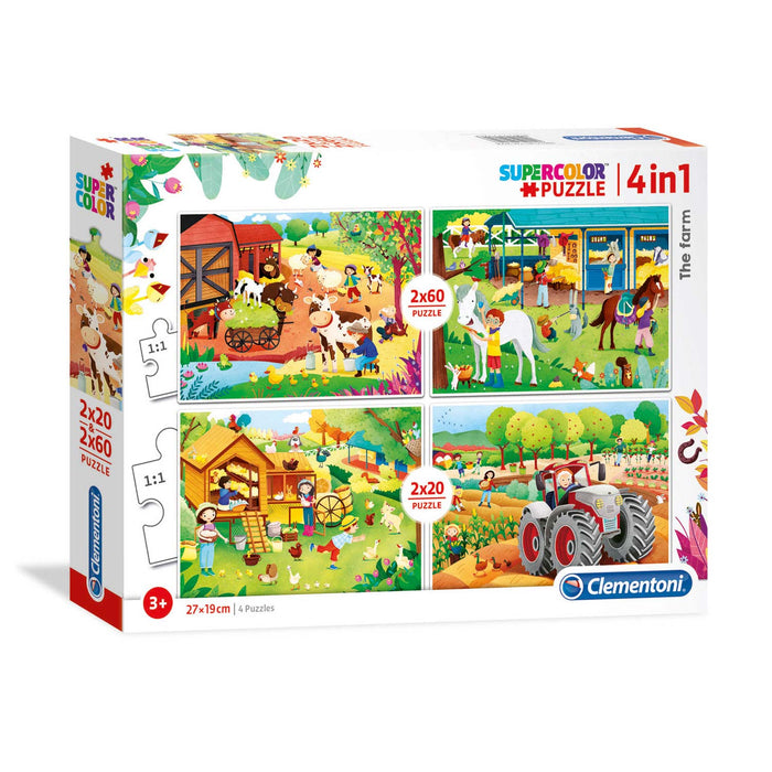Puzzle Clementoni SuperColor 4 in 1, 2 x 20 + 2 x 60 piese, 3+