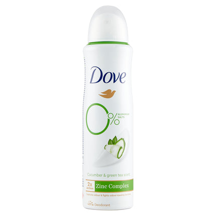 Deodorant aerosol Dove, 0% Aluminium Salts, miros de castravete și ceai verde, 150 ml