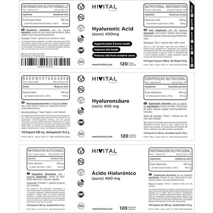 Capsule Acid Hialuronic Hivital, 400mg, 120 Vegană