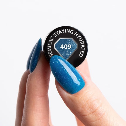 Semilac UV Nail Polish Hybrid, 409 Staying Hydrated, 7ml, Albastru cu sclipici