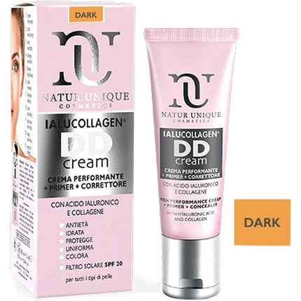 Crema de zi colorată Natur Unique Ialucollagen, ambalaj metalic argintiu cu oglindă