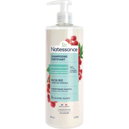 Șampon Fortifiant Natessance cu Ulei de Ricin Bio și Keratină Vegetală, 245 g