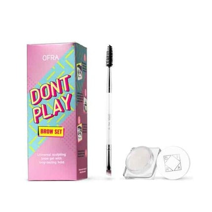 Gel de sprâncene, Ofra Cosmetics, Don't Play Brow Set, set cu gel sculptant și periuțe, ambalaj roz