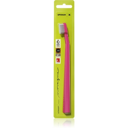 Periuță de dinți Spokar Ultrasoft, Design ergonomic, Culoare roz, Lungime 12.5 cm