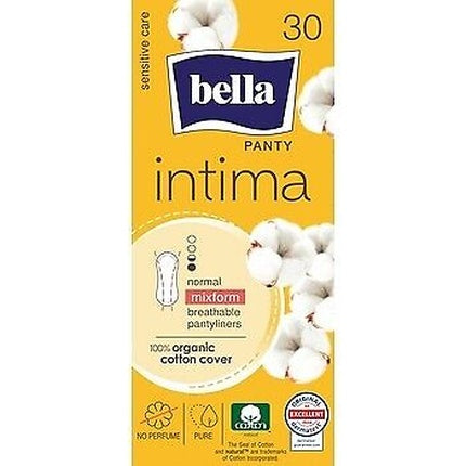 Bella Intima Panty Liners Normal Mixform, 30 buc, ambalaj galben cu flori de bumbac