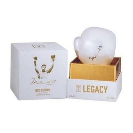 Muhammad Ali Legacy Oud Edition 100 ml - Apă de parfum pentru bărbați, sticlă albă cu detalii aurii