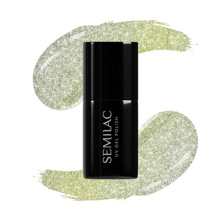 Semilac UV Gel Polish, Hybrid 483 The Fun One, Verde Auriu Glitter, 7ml