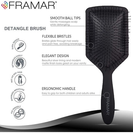 Framar Detangler Hair Brush for Women - Black, Perie detanjor pentru păr lung și subțire