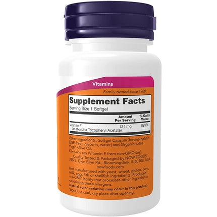 Vitamina E NOW Foods 200 IU D-Alpha Tocopheryl, 100 Softgels