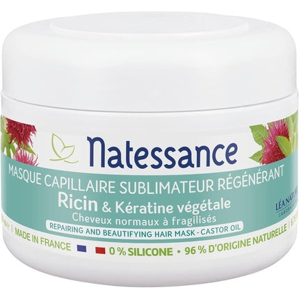 Mască de păr regenerantă, Natessance, Ulei de Ricin & Keratină Vegetală, 75 g